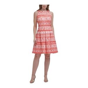 JESSICA HOWARD Womens Coral Sleeveless Fit + Flare Dress Petites 16